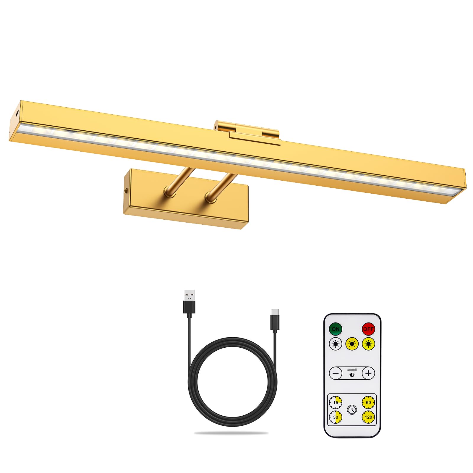 Picture Lights for Wall, Wireless Rechargeable Dimmable and 3 Colour Temps, Gold