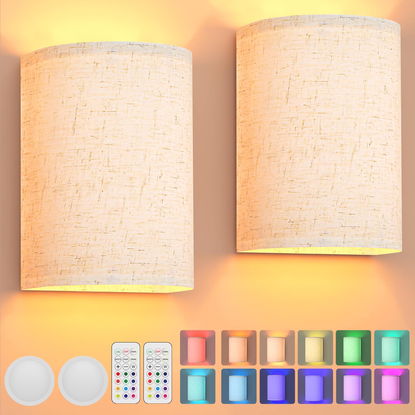 USB Rechargeable Wall Lights RGB Set of Two