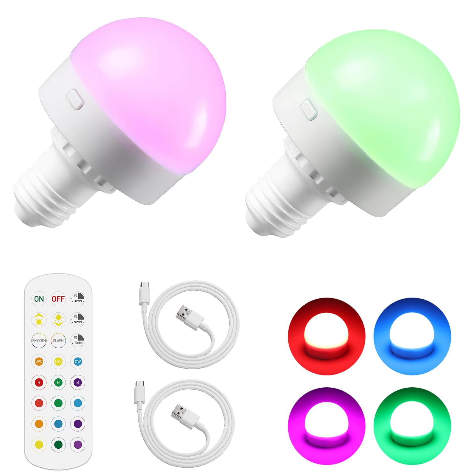 E27 USB Rechargeable LED Bulbs with 15 Colour Changing, Battery Light Bulbs