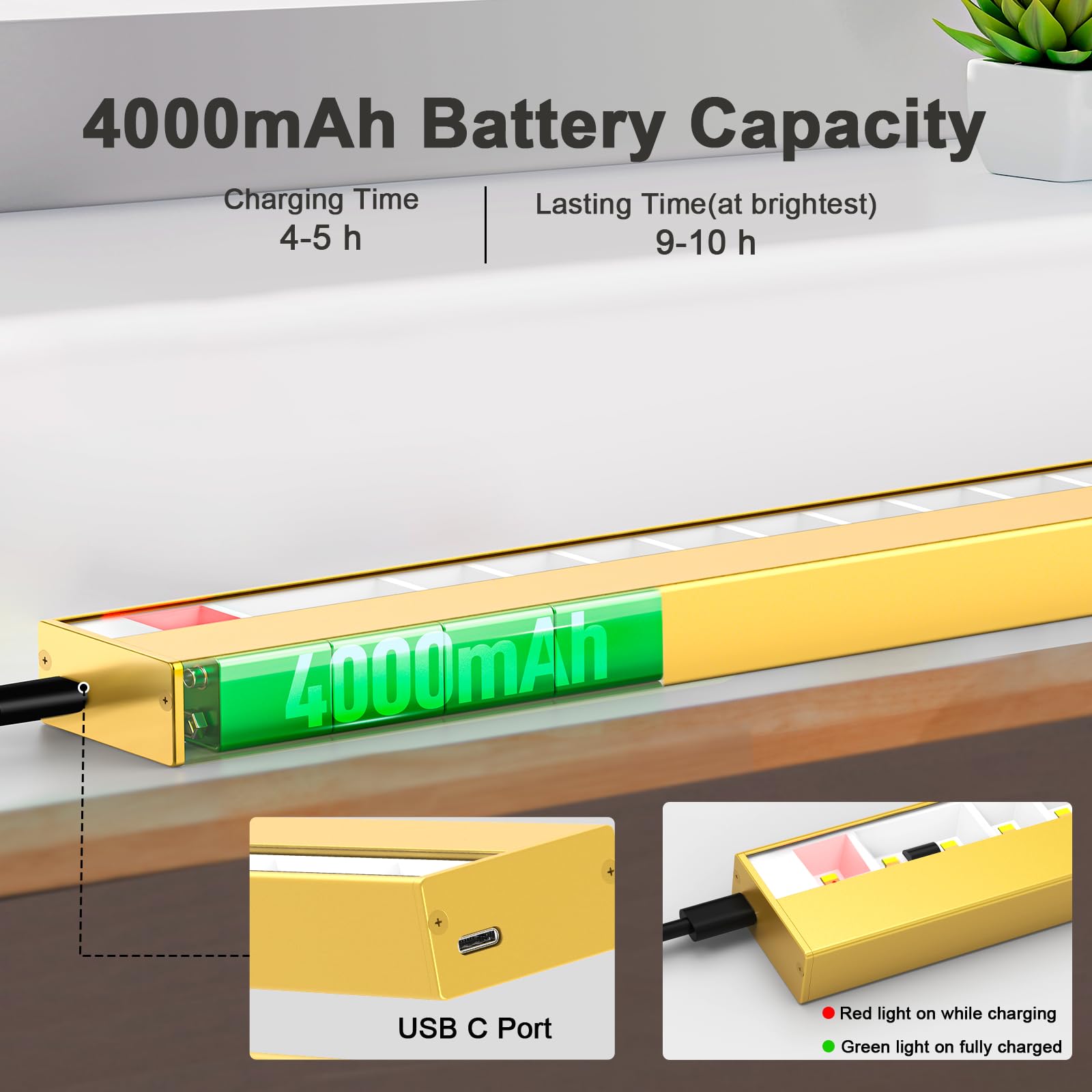 Picture Lights for Wall, Wireless Rechargeable Dimmable and 3 Colour Temps, Gold - Image 2