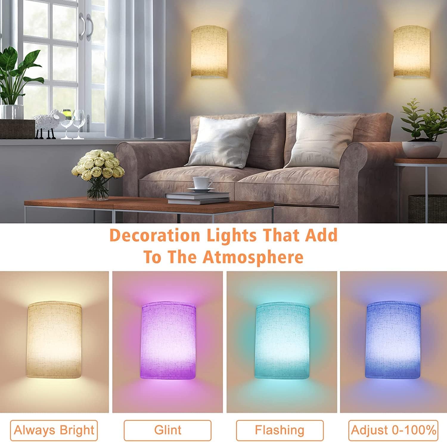 LED Battery Operated Lamps for Indoor Wall Light, RGB Colour - Image 2