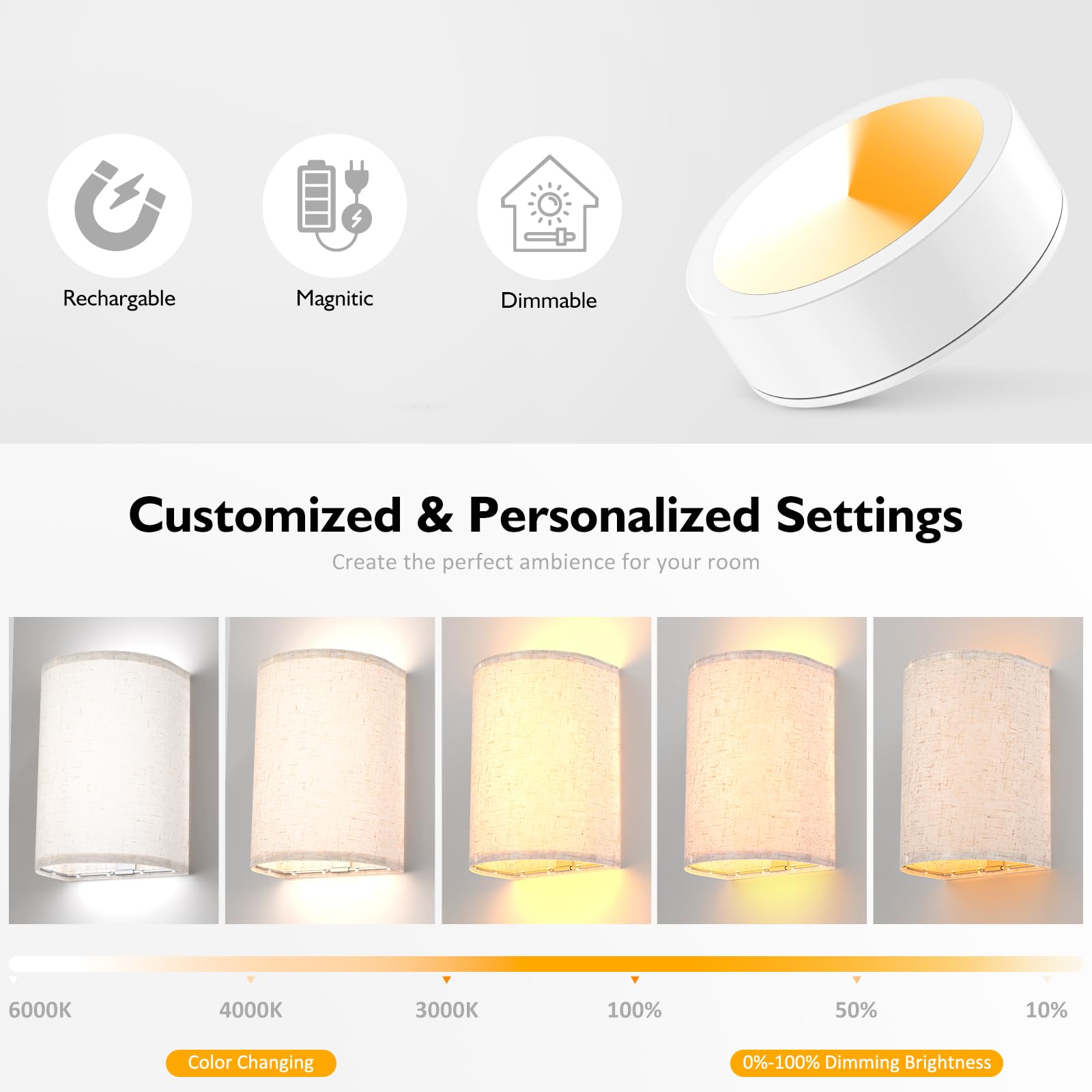 USB Rechargeable Wall Lights RGB Set of Two - Image 2