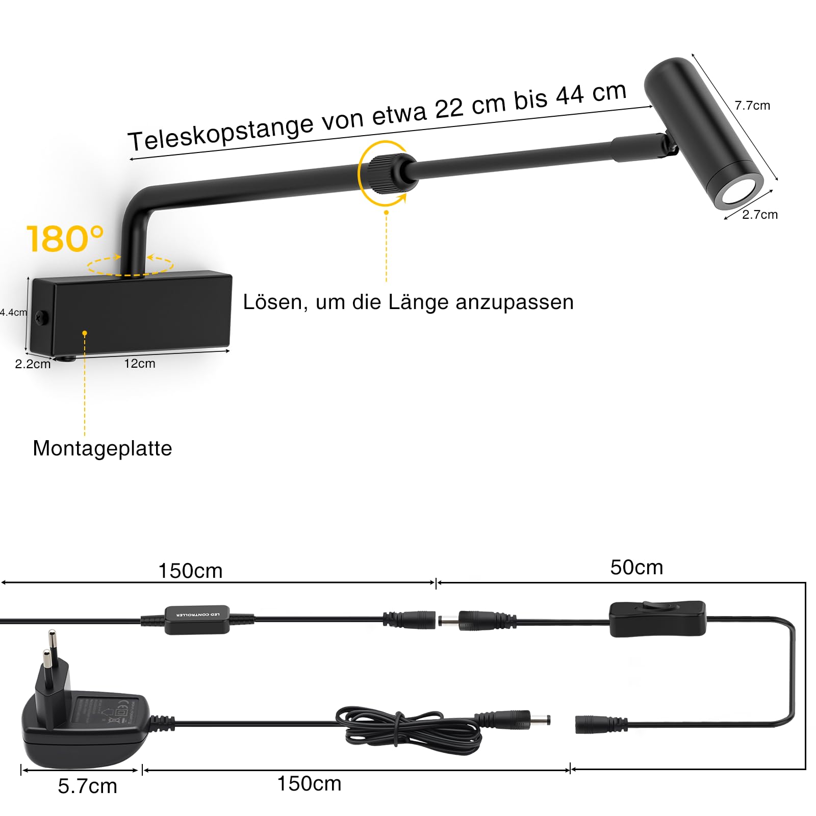 Retractable 2700K LED Spotlight Indoor Wall Accent Lights - Image 2