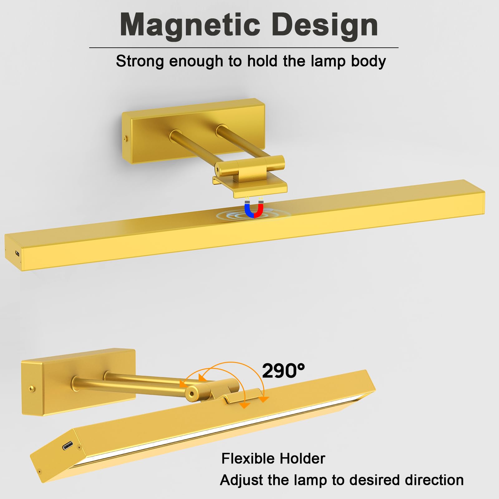 Picture Lights for Wall, Wireless Rechargeable Dimmable and 3 Colour Temps, Gold - Image 3