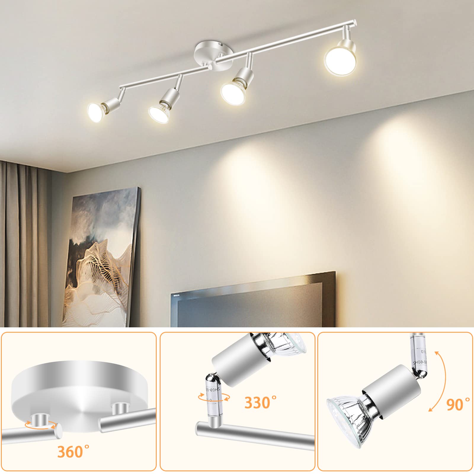Rotatable LED Ceiling Spotlight, 4-Way Modern Design, Indoor Lighting for Kitchen - Image 4