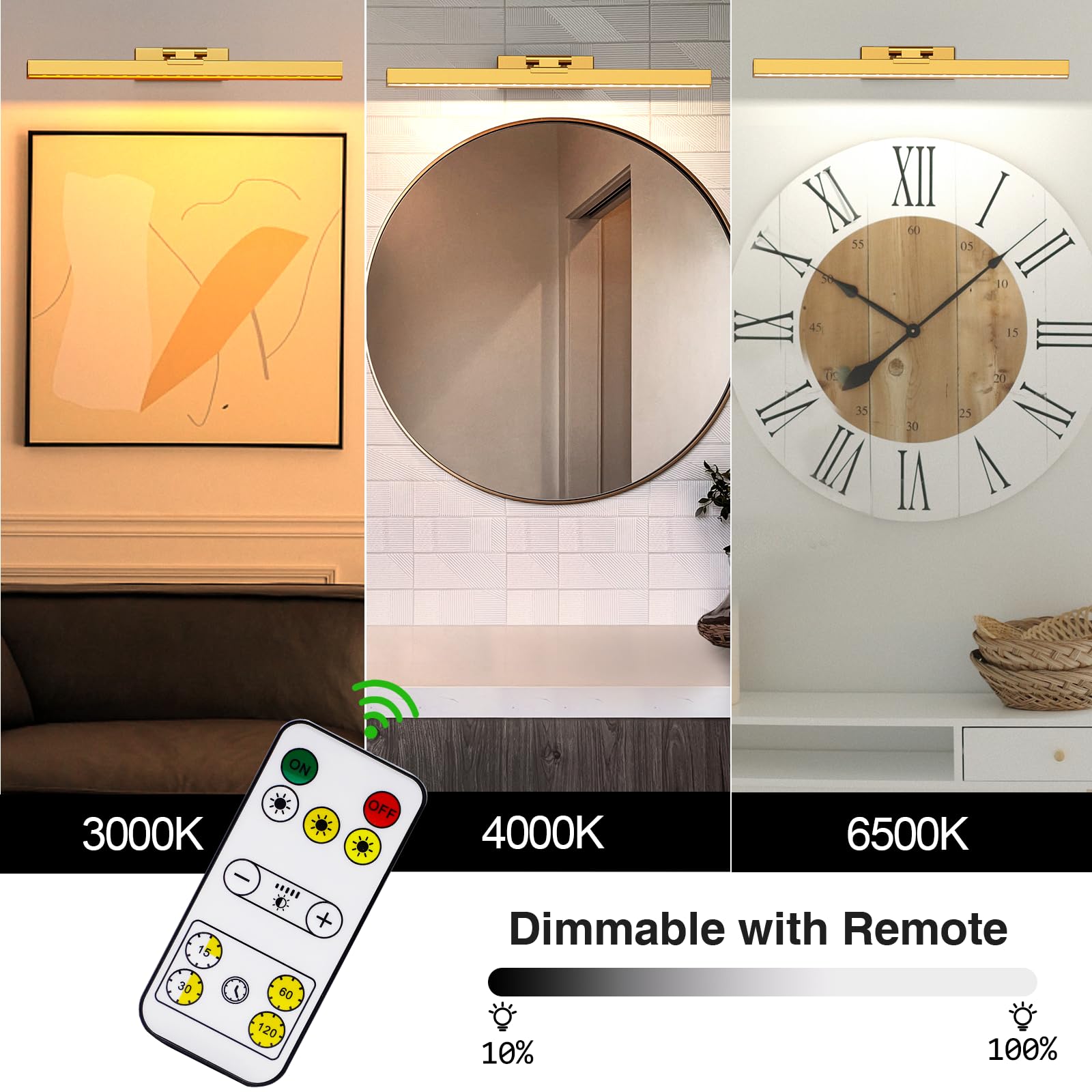 Picture Lights for Wall, Wireless Rechargeable Dimmable and 3 Colour Temps, Gold - Image 5