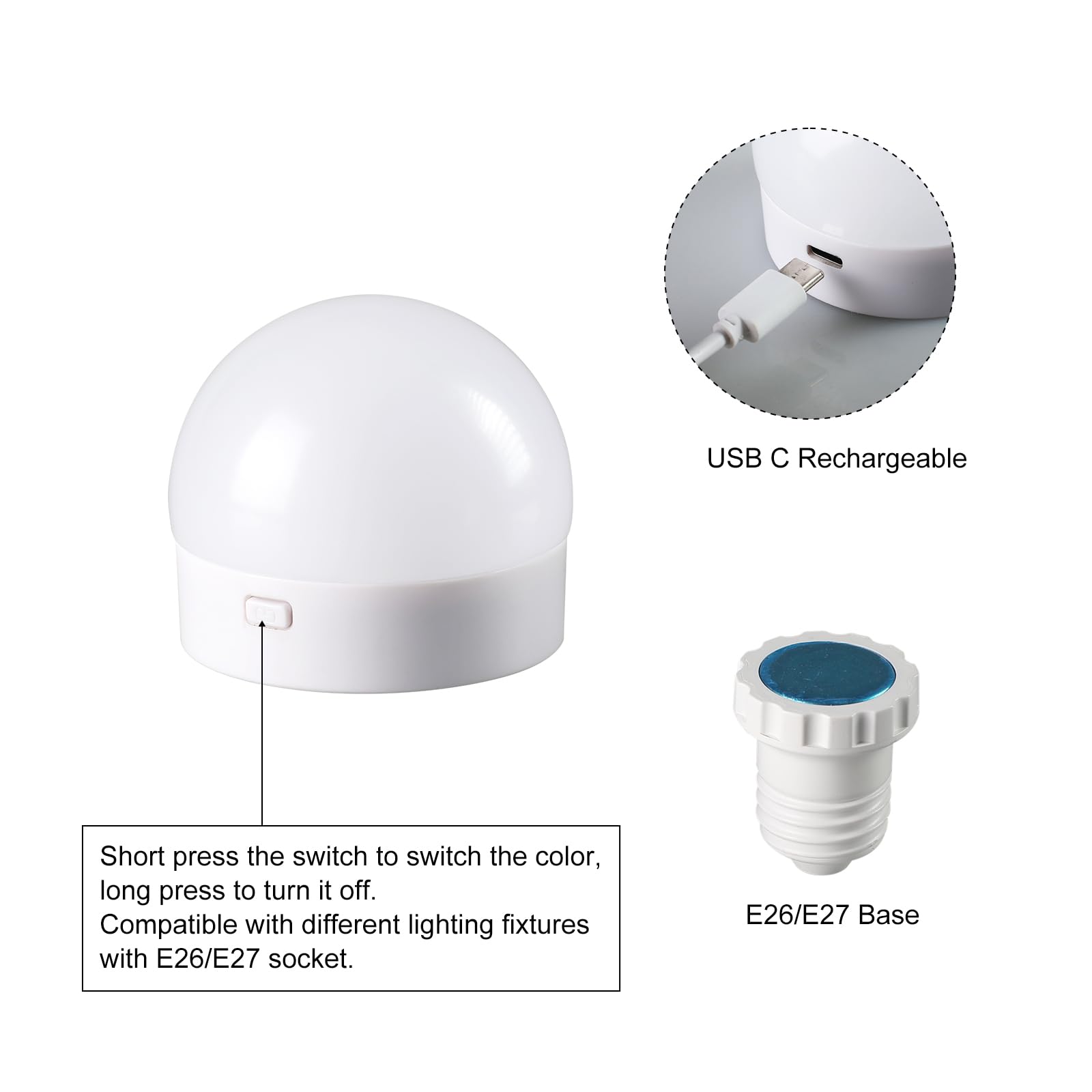 E27 USB Rechargeable LED Bulbs with 15 Colour Changing, Battery Light Bulbs - Image 7