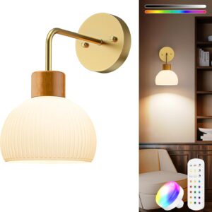 Battery Operated Wall Sconce, Gold Rechargeable Wall Lights with Remote